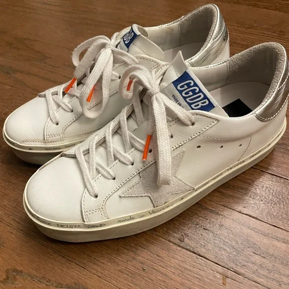 Golden Goose White and Silver Sneakers - Picture 6 of 9